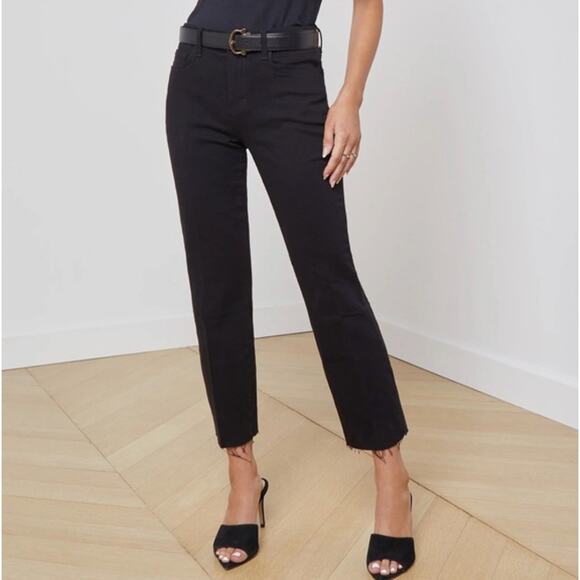 L'AGENCE Sada Cropped Slim High Rise Raw Hem Black Jeans {M9} - Picture 1 of 5